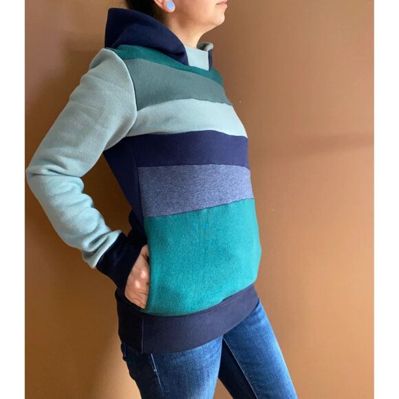 Ocean Oasis Hoodie Upcycled with Pockets Sweatshirt One-Of-A-Kind MungoCrafts - Picture 2 of 6